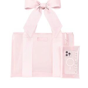 case-mate Clear Pink Tote with Bow Handles and Detachable Pouch